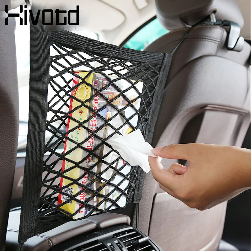 Hivotd Universal Car Interior Accessories Grid Pocket Holder Trunk Storage Bag Mesh Net Organizer Stuff Netting Auto Styling