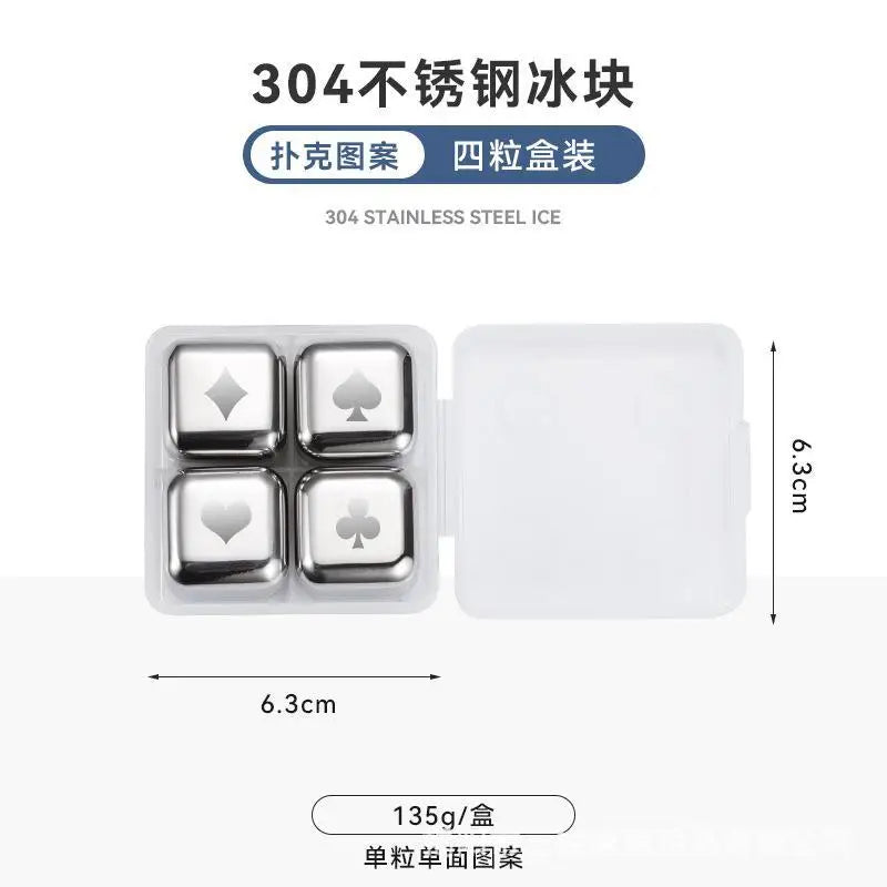 4pcs Metal Ice Cubes Whiskey Ice Cubes Set with Ice Cube Trays Stainless Steel Ice Cubes Reusable Summer Supply