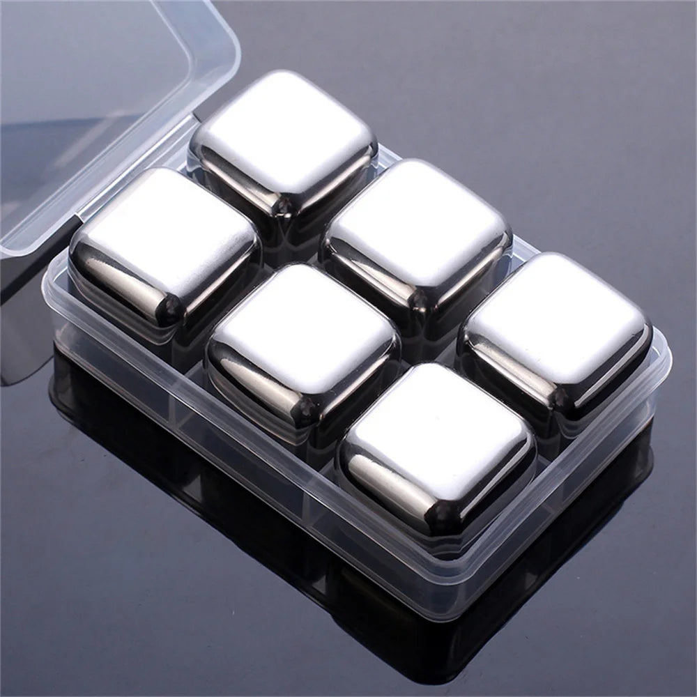 4pcs Metal Ice Cubes Whiskey Ice Cubes Set with Ice Cube Trays Stainless Steel Ice Cubes Reusable Summer Supply