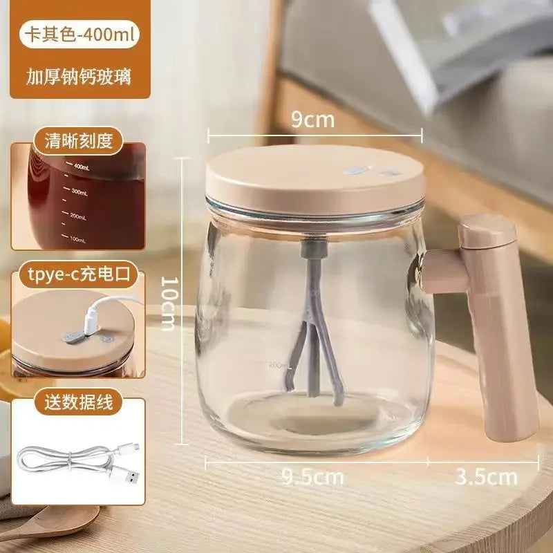 Portable Electric Self Stirring Coffee Mug 400ML Glass High-Speed Juice Milk Protein Powder Mixing Cup For Home Office Gyms
