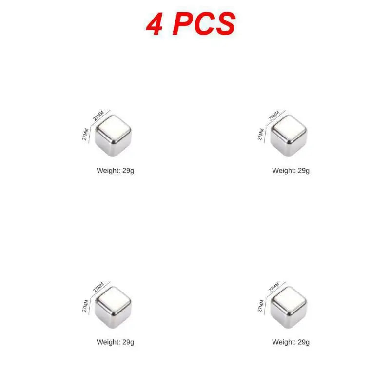 4pcs Metal Ice Cubes Whiskey Ice Cubes Set with Ice Cube Trays Stainless Steel Ice Cubes Reusable Summer Supply