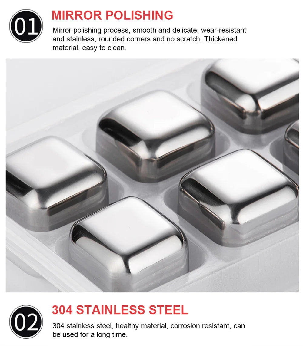 4pcs Metal Ice Cubes Whiskey Ice Cubes Set with Ice Cube Trays Stainless Steel Ice Cubes Reusable Summer Supply