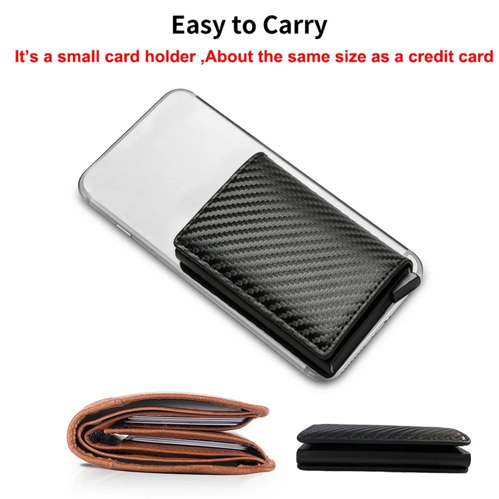Anti Rfid Carbon Fiber ID Credit Card Holder Men Wallets Mini Automatic Pop up Bank Cardholder Case Minimalist Vallet Choice