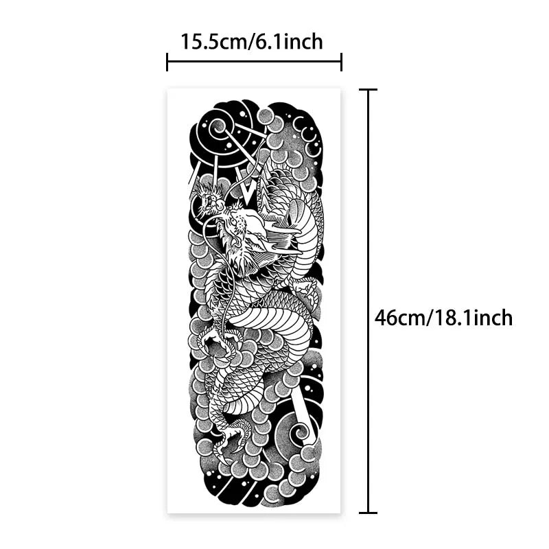 Dragon Full Arm Waterproof Temporary Tattoo Sticker, Long-lasting for 1-2 weeks, Realistic Semi-Permanent Fake Tattoo