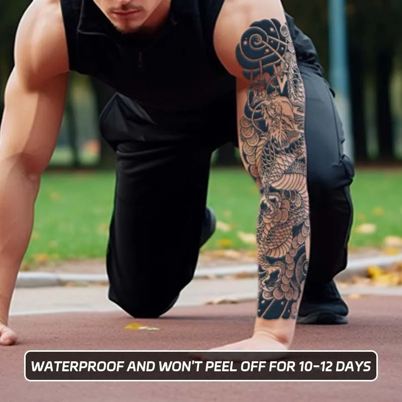 Dragon Full Arm Waterproof Temporary Tattoo Sticker, Long-lasting for 1-2 weeks, Realistic Semi-Permanent Fake Tattoo