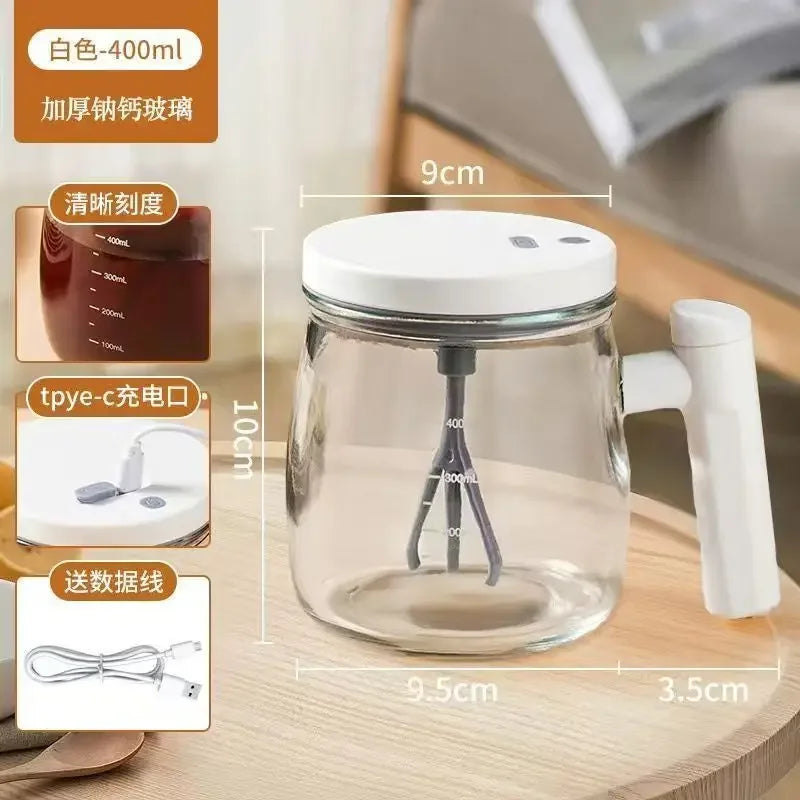Portable Electric Self Stirring Coffee Mug 400ML Glass High-Speed Juice Milk Protein Powder Mixing Cup For Home Office Gyms