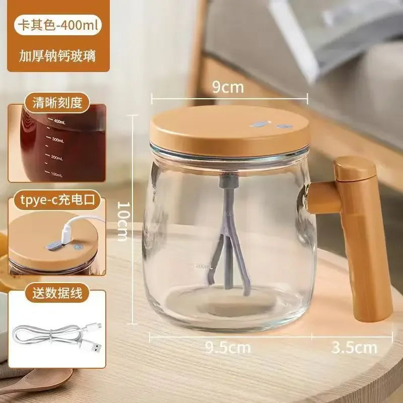 Portable Electric Self Stirring Coffee Mug 400ML Glass High-Speed Juice Milk Protein Powder Mixing Cup For Home Office Gyms