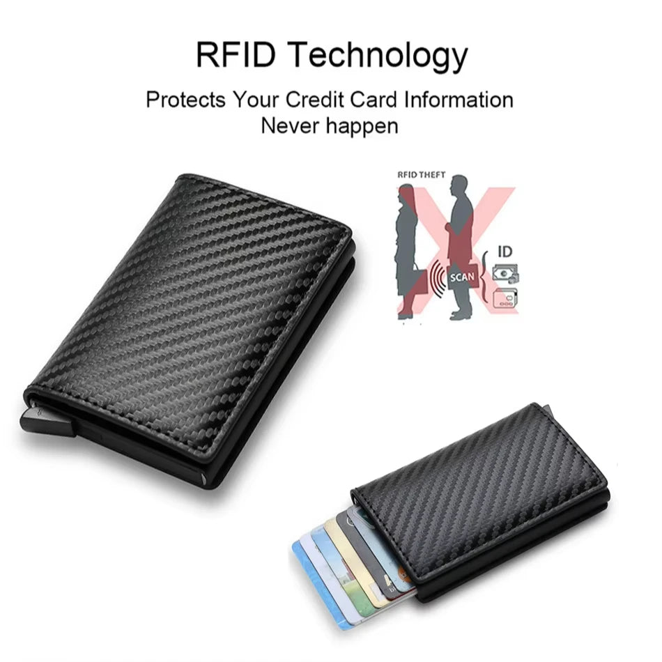 Anti Rfid Carbon Fiber ID Credit Card Holder Men Wallets Mini Automatic Pop up Bank Cardholder Case Minimalist Vallet Choice